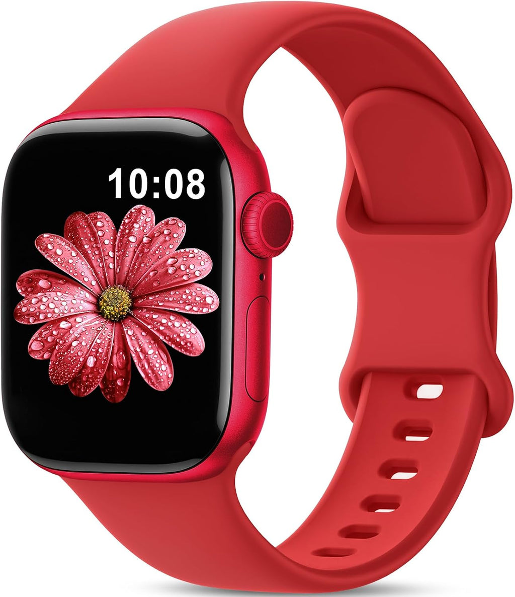 Bracelet Sport Silicone Compatible Avec Bracelet Apple Watch Se 40Mm 44Mm 42Mm 46Mm 45Mm 41Mm 38Mm, Doux Imperméable Femme Homme Pour Iwatch Serie 11 10 9 8 7 6 5 4, SE 3 2 1, Rouge