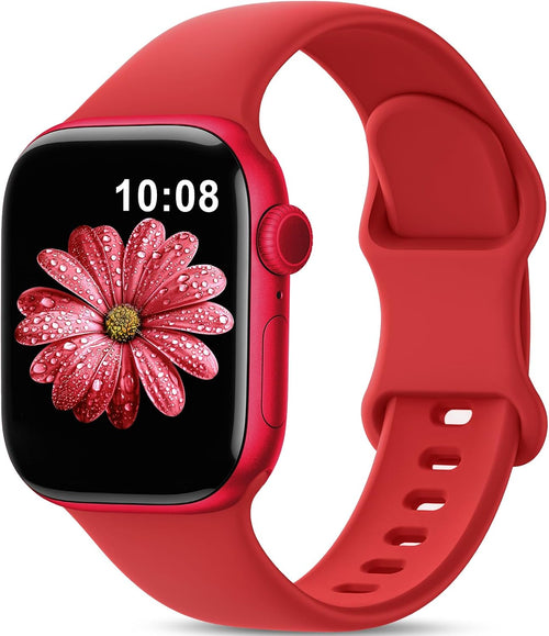 Bracelet Sport Silicone Compatible Avec Bracelet Apple Watch Se 40Mm 44Mm 42Mm 46Mm 45Mm 41Mm 38Mm, Doux Imperméable Femme Homme Pour Iwatch Serie 11 10 9 8 7 6 5 4, SE 3 2 1, Rouge